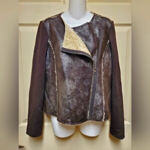 Ella Moss Womens Metallic Collarless Long Sleeve Side Zip Jacket Silver Size M
